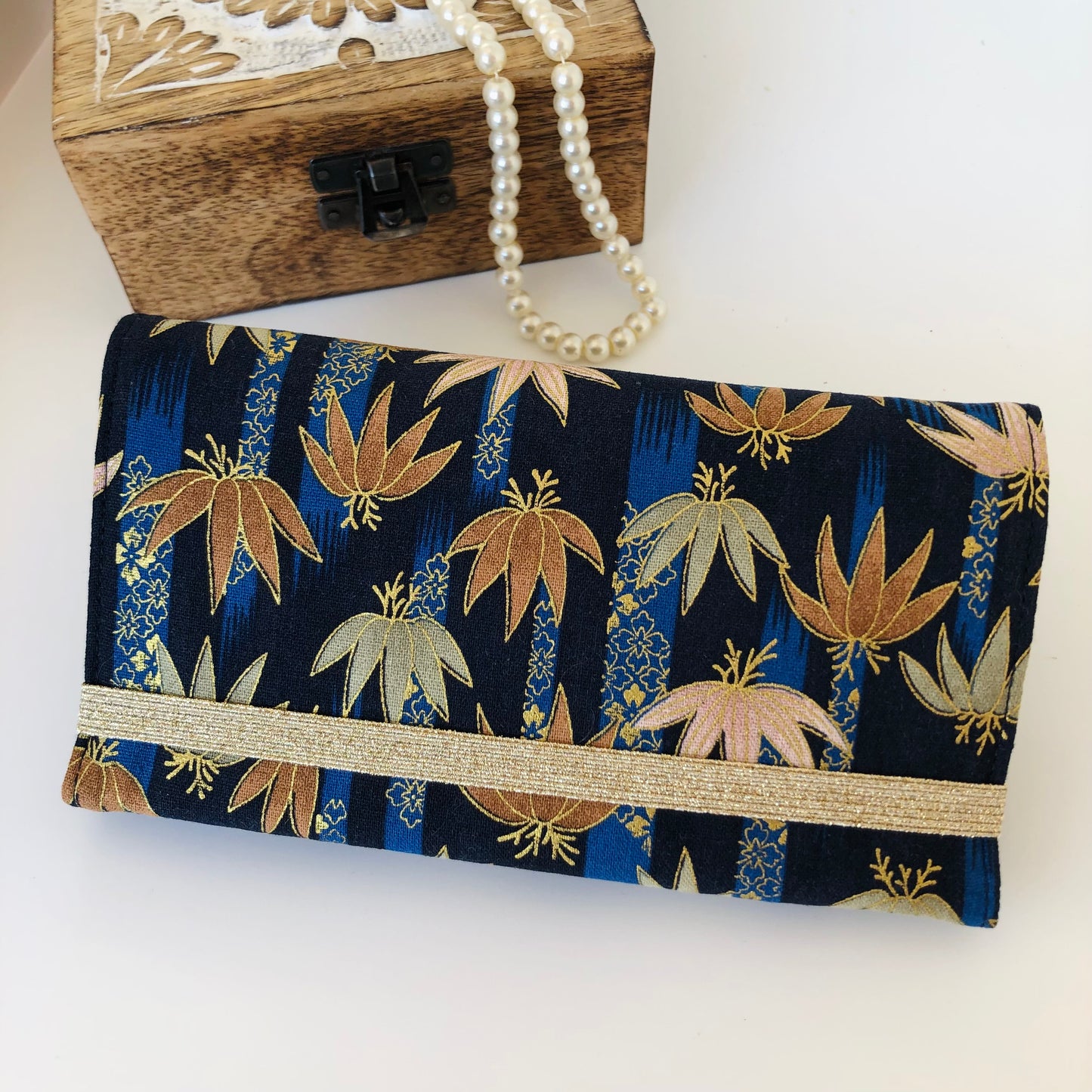 Trousse à bijoux tissu bleu
