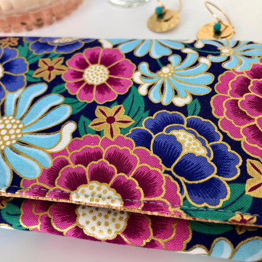 Pochette à bijoux de voyage tissu et cuir flowers