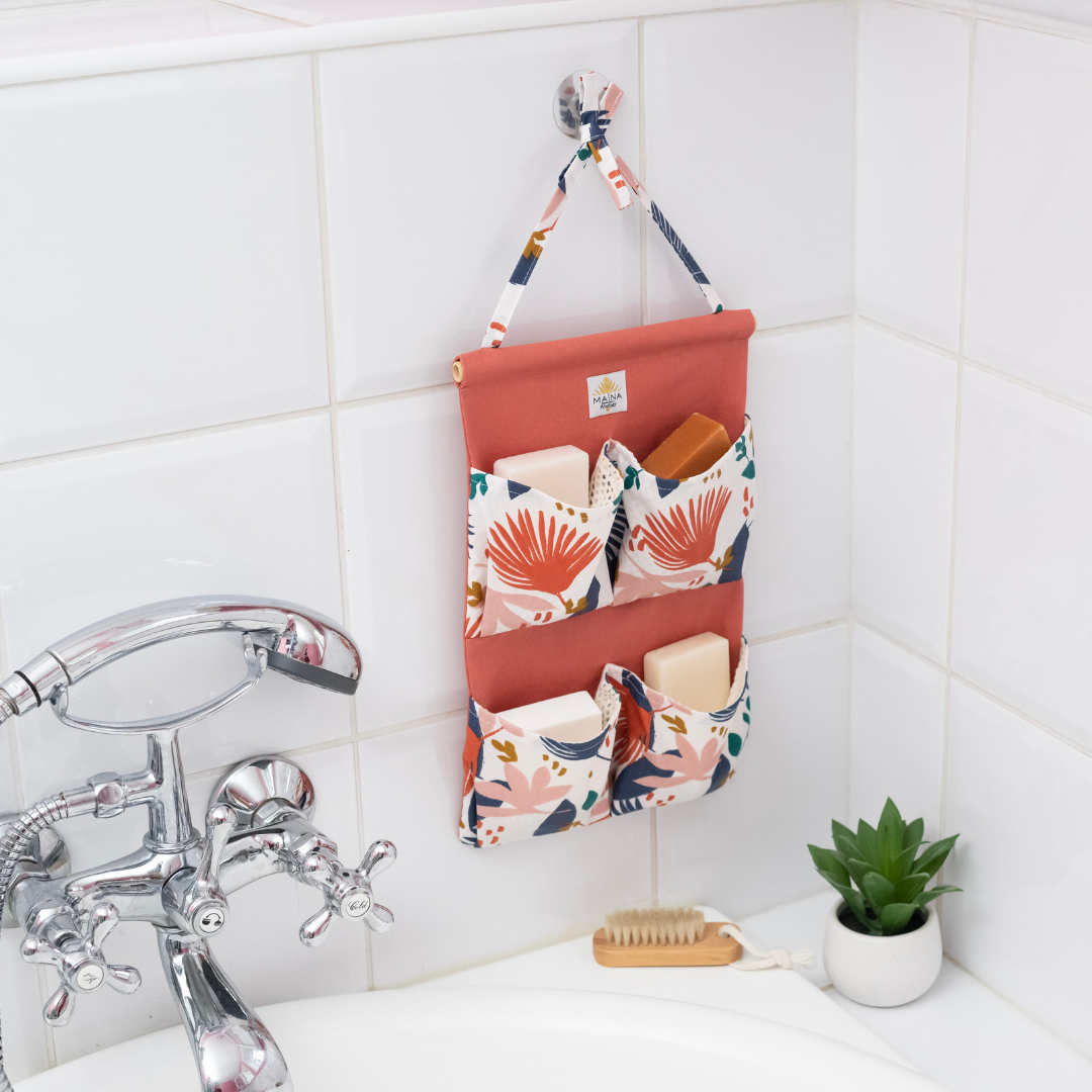 porte savon mural pour la douche en tissu impermeable rouge rose bleu